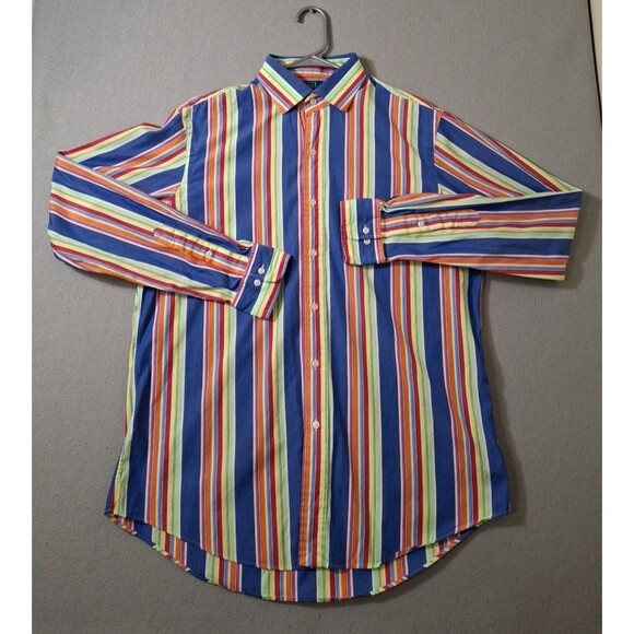 Polo Ralph Lauren Dress Shirt Mens Large Regent Custom Fit Rainbow Preppy - Picture 1 of 7